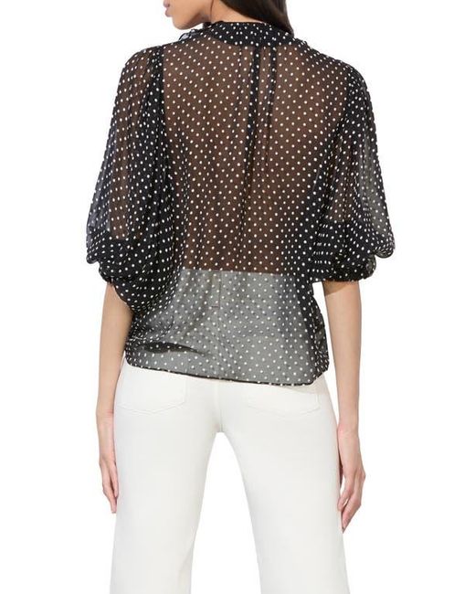 Alice + Olivia Black Betsie Clip Dot Ruffle Sheer Silk Blend Top