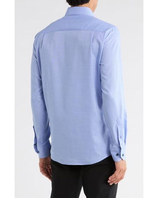 Duchamp Blue Slim Fit Textured Stretch Cotton Dress Shirt for men