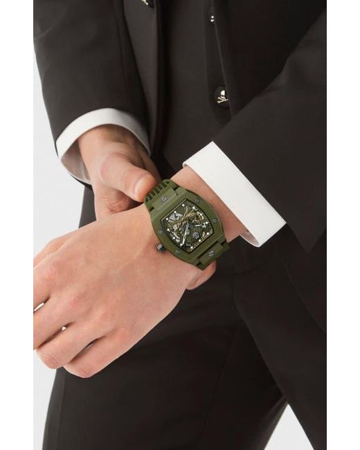 Philipp Plein Green The $Keleton Ecoceramic Automatic Silicone Strap Watch for men