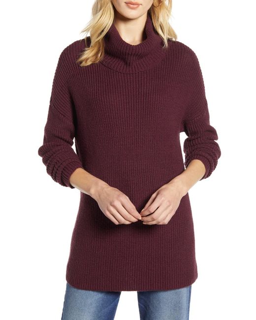 Halogen Purple Halogen Oversize Turtleneck Tunic Sweater