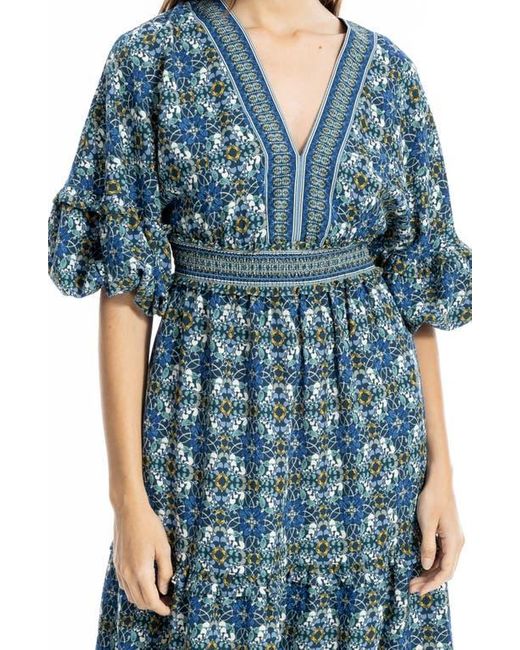 Max Studio Blue Elbow Sleeve Ruffle Midi Dress