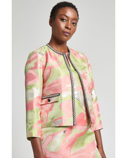 Ming Wang Pink Beaded Abstract Jacquard Jacket