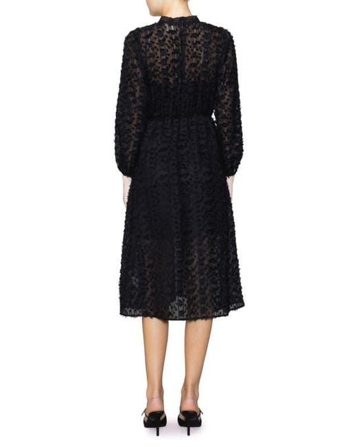 MELLODAY Black Leopard Spot Jacquard Long Sleeve Tiered Dress