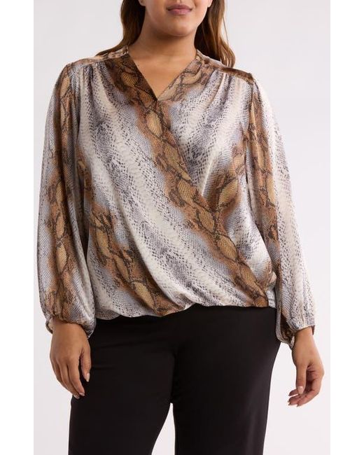 Tahari Brown Wrap Patterned Blouse