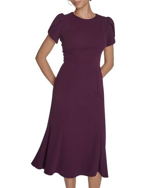 Calvin Klein Purple Tulip Sleeve Crepe A-Line Midi Dress