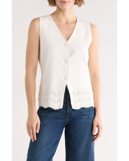 Ellen Tracy White Buttoned Sweater Vest