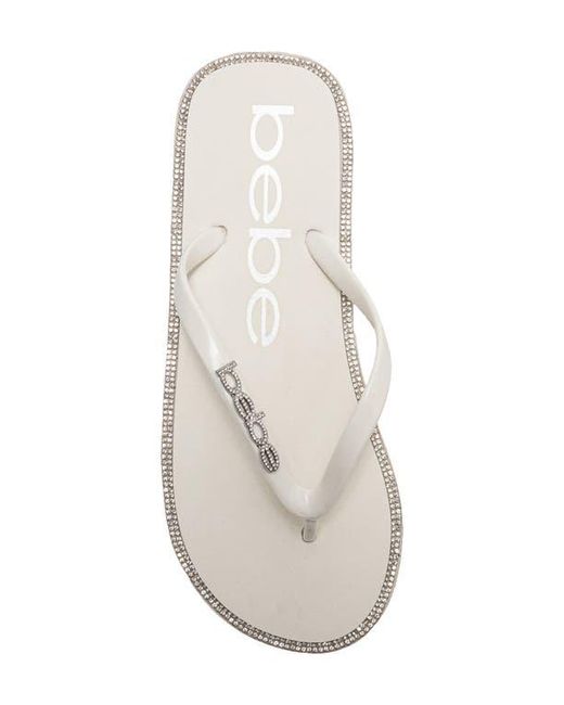 Bebe White Rhinestone Flip Flop