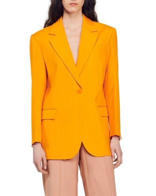 Sandro Orange Harper One-Button Blazer