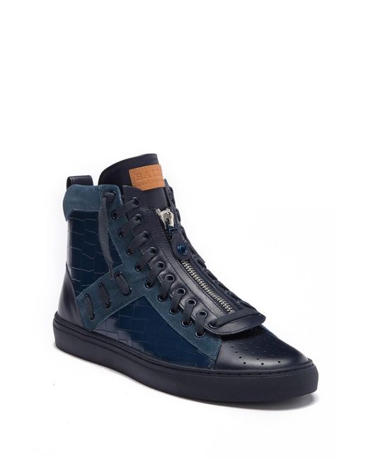 Bally Blue Hekem Crocodile Embossed Leather High-top Sneaker for men