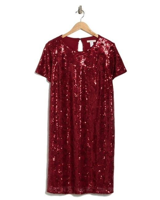 London Times Red Sequin T-Shirt Dress