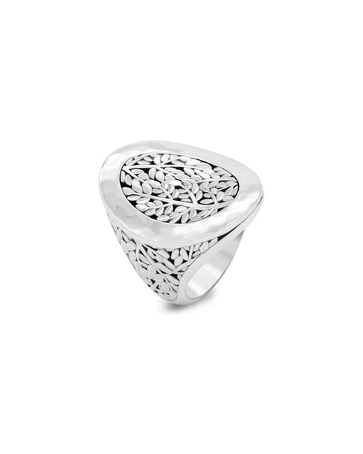 DEVATA White Sterling Silver Bali Leaf Signet Ring