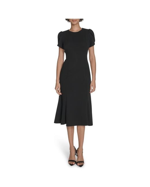 Calvin Klein Women's Black Tulip Sleeve Crepe A-Line Midi Dress