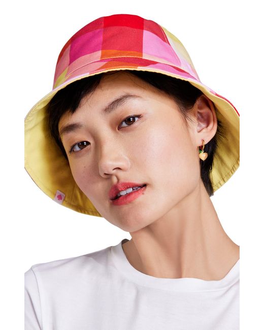 Kate Spade Red Madras Plaid Reversible Bucket Hat