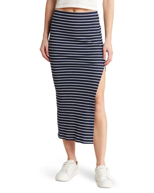 Elodie Bruno Blue Stripe Stretch Cotton Midi Skirt