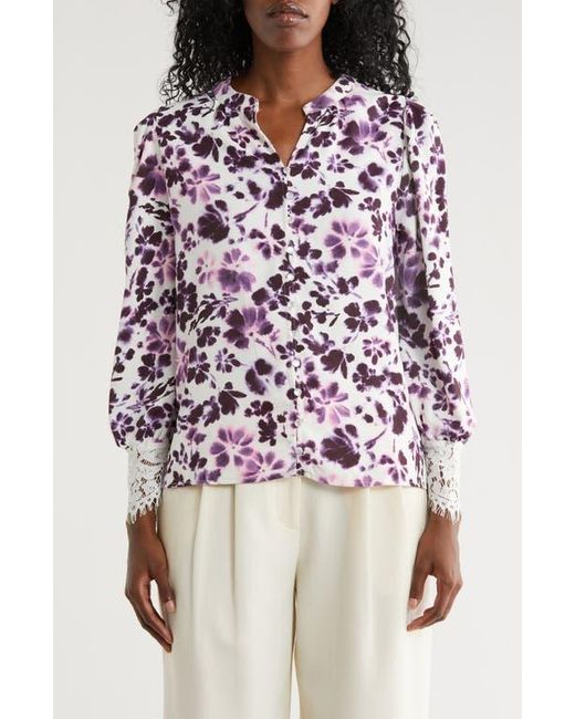 Nicole Miller Purple Floral Long Sleeve Button-Up Top