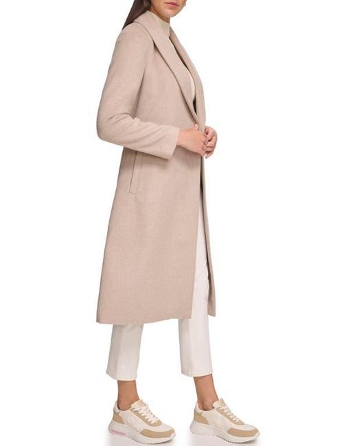 Calvin Klein B Luxe Tie Waist Wool Blend Coat in Natural Lyst