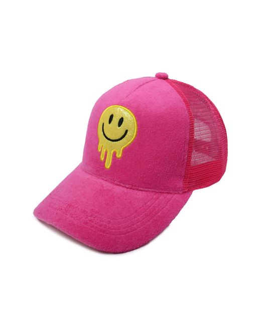 David & Young Pink Glitter Melting Smiley Embroidered Baseball Cap