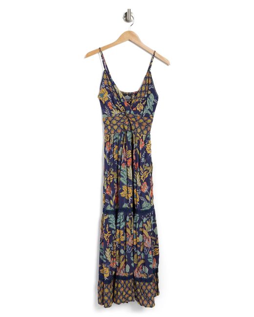 Angie Blue Floral Print V-neck Maxi Dress
