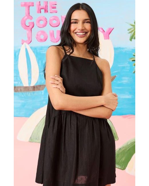 The Good Journey Black Keyhole Linen Blend Minidress