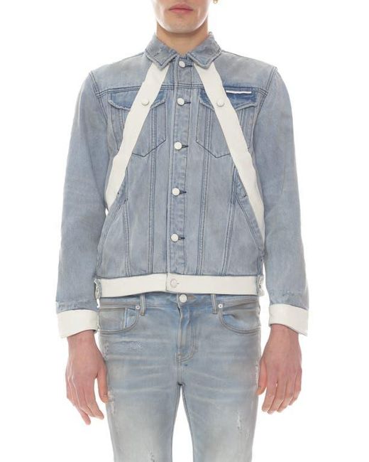 HVMAN Blue Denim Jacket with Leather Trim for men