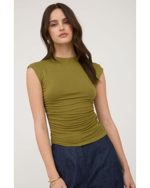 Blu Pepper Green Side Ruched Cap Sleeve Top