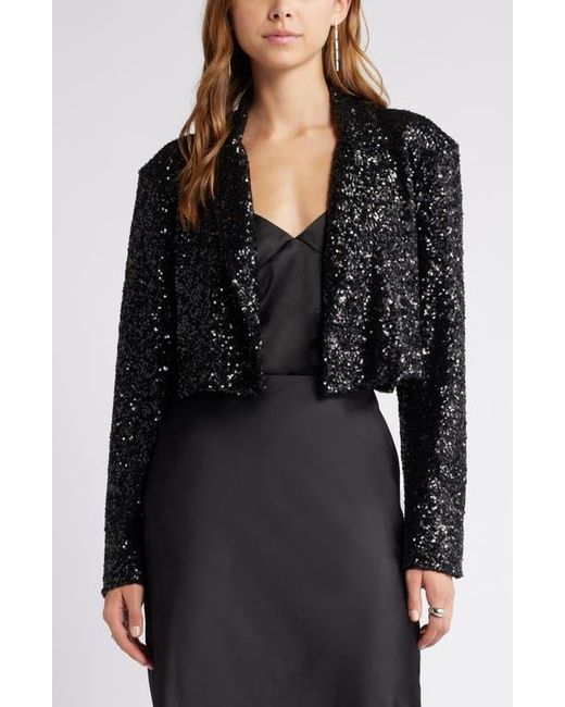 Open Edit Black Sequin Crop Blazer
