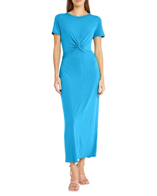 DONNA MORGAN FOR MAGGY Blue Twist Front Short Sleeve Maxi Dress