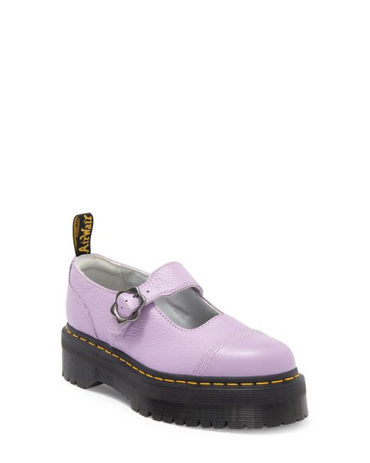 Dr. Martens Purple Addina Flower Buckle Leather Platform Shoes