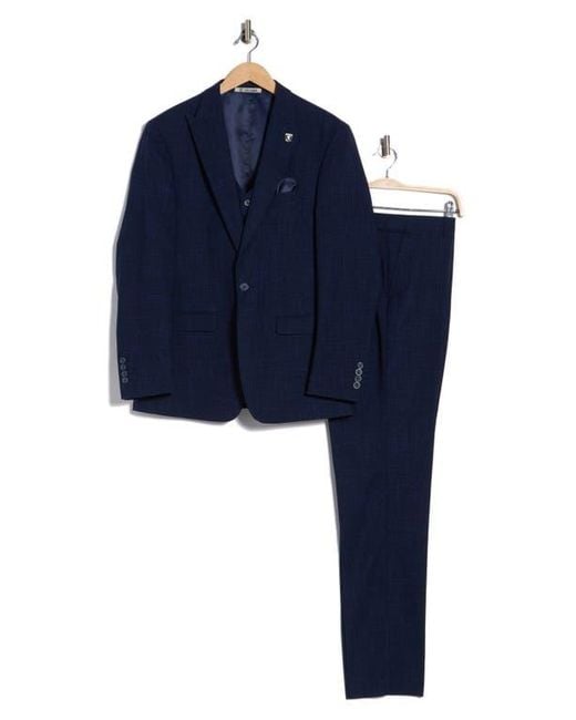 ZEGARIE Blue Tattersall Mélange 3-Piece Suit for men