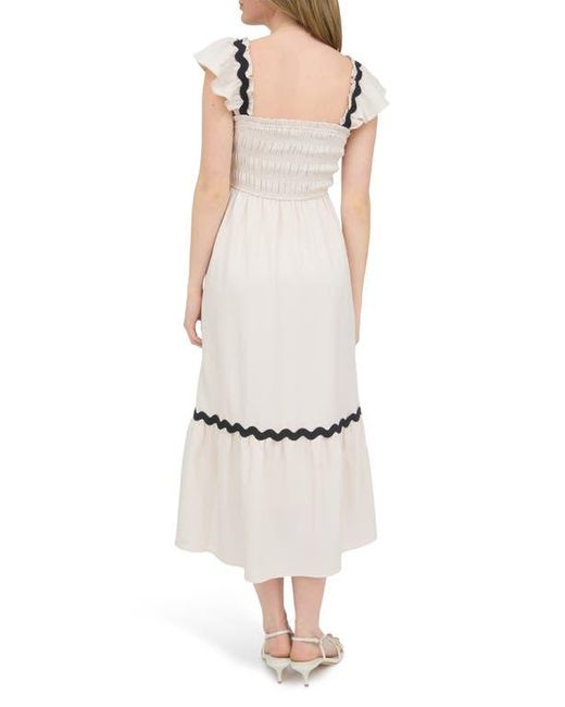 AUGUST SKY Natural Wavy Ribbon Tiered Midi Dress