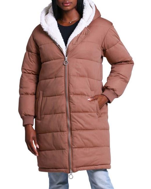 Avec Les Filles Pink Thermal Puff Faux Shearling Lined Hooded Puffer Coat
