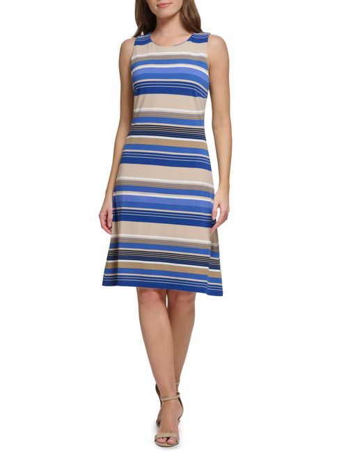 Tommy Hilfiger Blue Striped Jersey Shift Sleeveless Dress