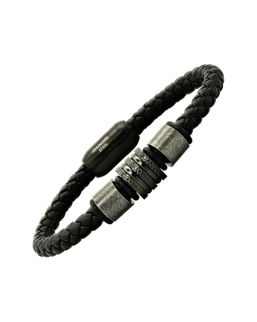 HMY Jewelry Black Mens' Braided Leather Bracelet for men