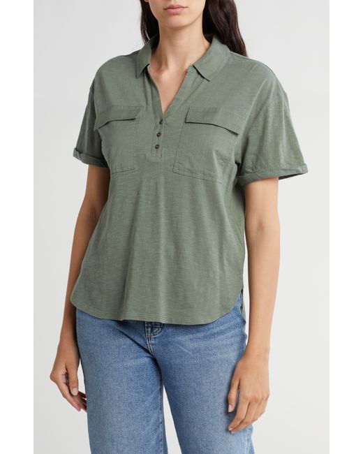 Lucky Brand Green Cotton Half Placket Pocket Shirt