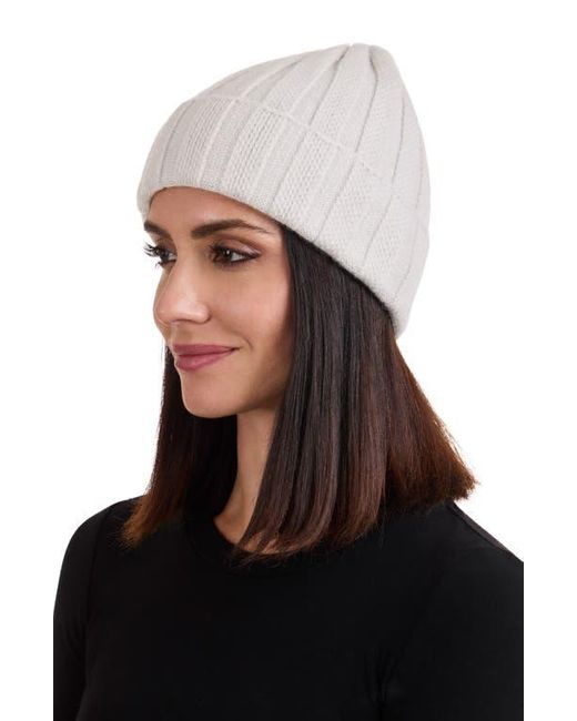 Sofiacashmere White Cable Stitch Cuffed Cashmere Beanie