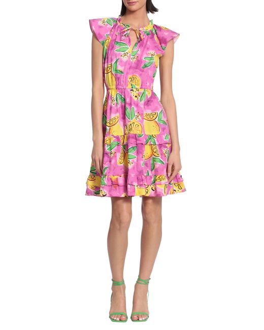 DONNA MORGAN FOR MAGGY Print Cap Sleeve Tiered Dress