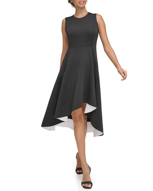 Calvin Klein Black Sleeveless Scuba High-low Dress