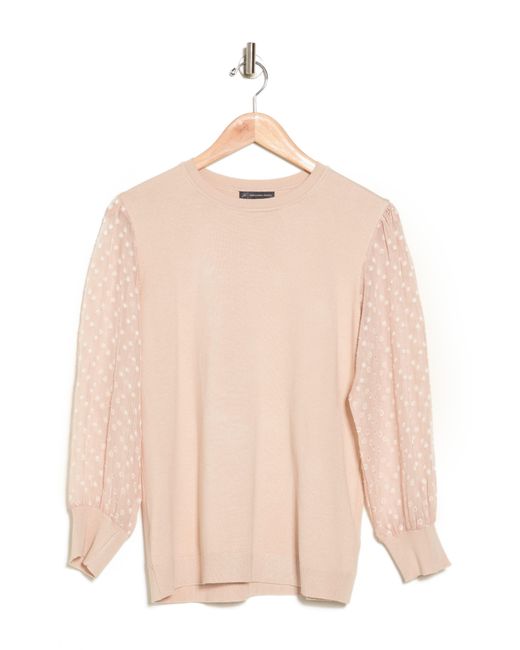 Adrianna Papell Pink Metallic Clip Dot Sleeve Sweater