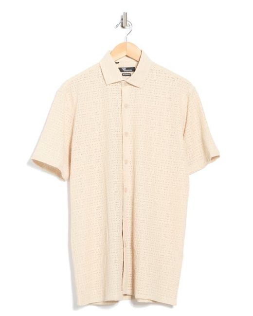 T.R. Premium Natural Textured Knit Short Sleeve Button-Up Shirt for men