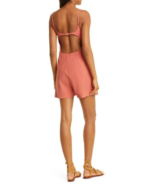 Rebecca Taylor Red Stretch Linen Blend Skirted Romper