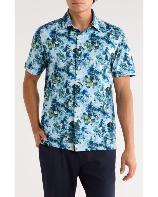 Bugatchi Blue Milo Short Sleeve 8-Way Stretch Ooohcotton Button-Up Shirt for men