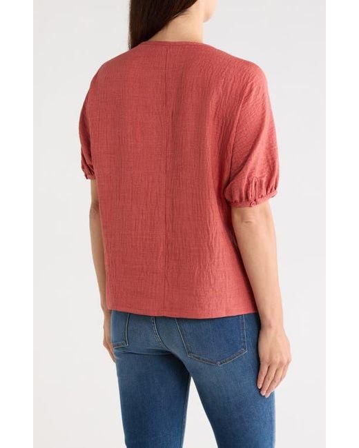Max Studio Red Short Sleeve Split Neck Blouse