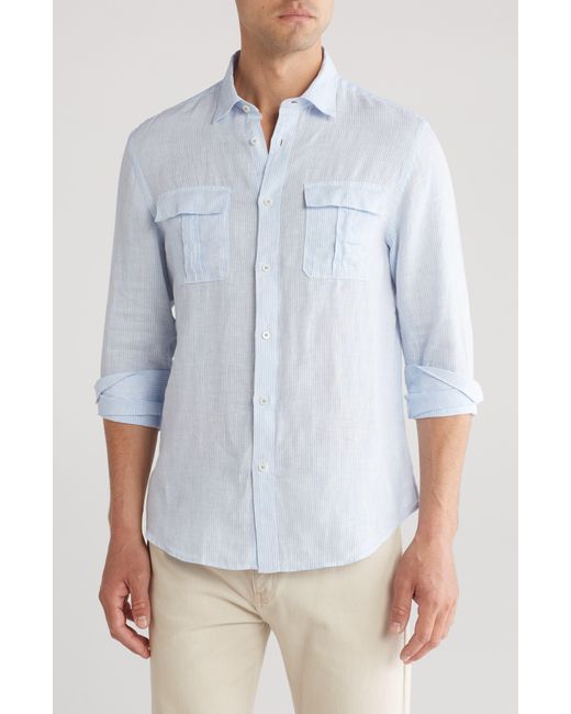 Bugatchi White Julian Shaped Fit Pinstripe Linen Button-up Shirt for men