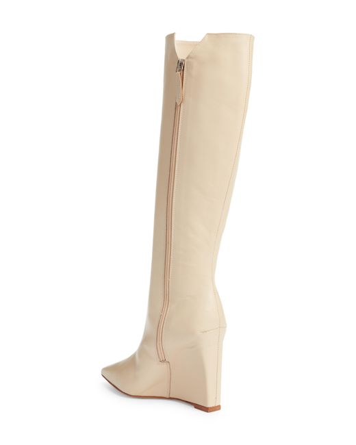 SCHUTZ SHOES White Asya Up Cut Wedge Pointed Toe Knee High Boot