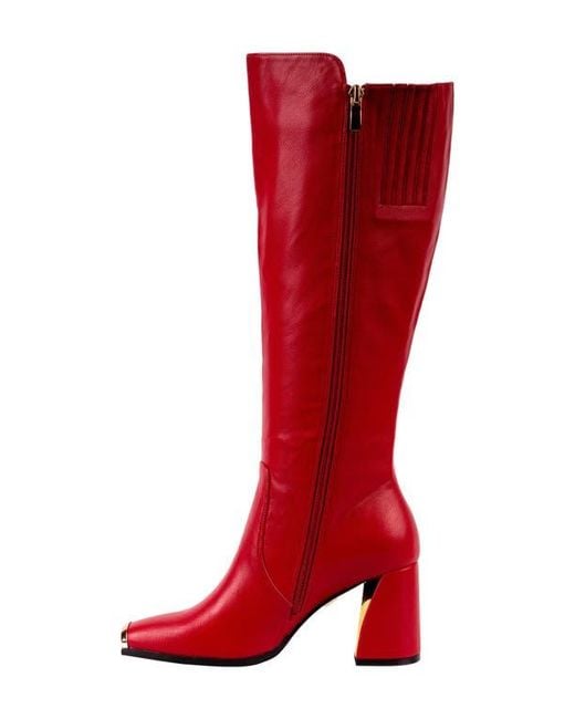 Ninety Union Red Link Nipped Toe Knee High Boot