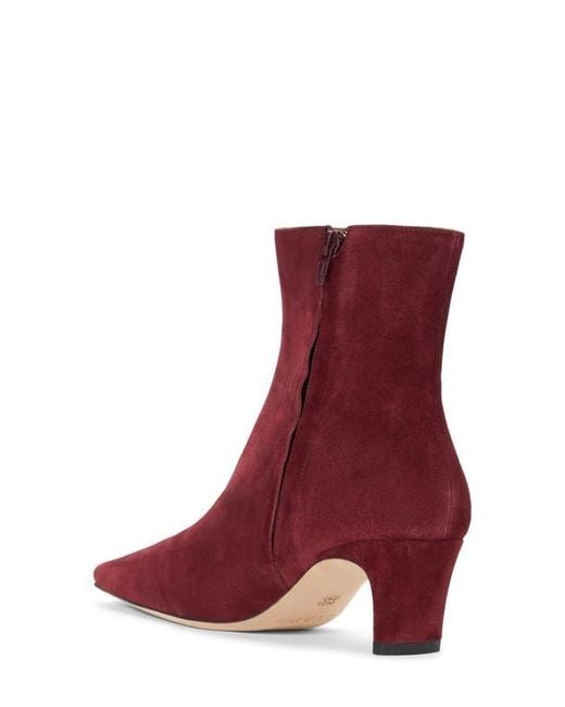 Staud Red Leather Square-Toe Demi Booties