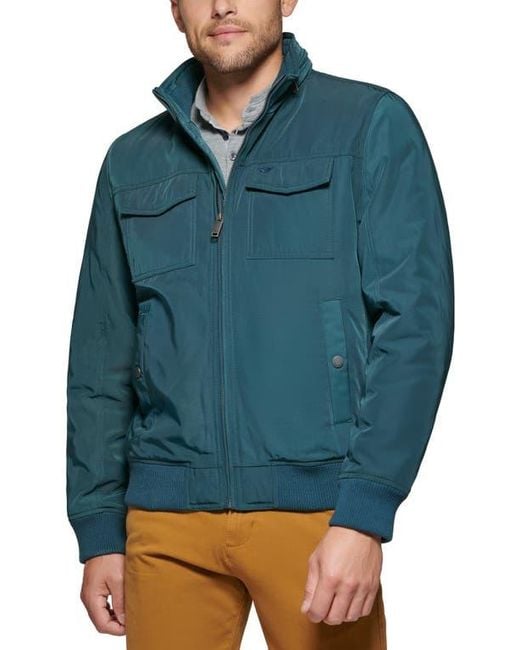 Dockers Blue Quilted Bomber Jacket with Packable Hood for men