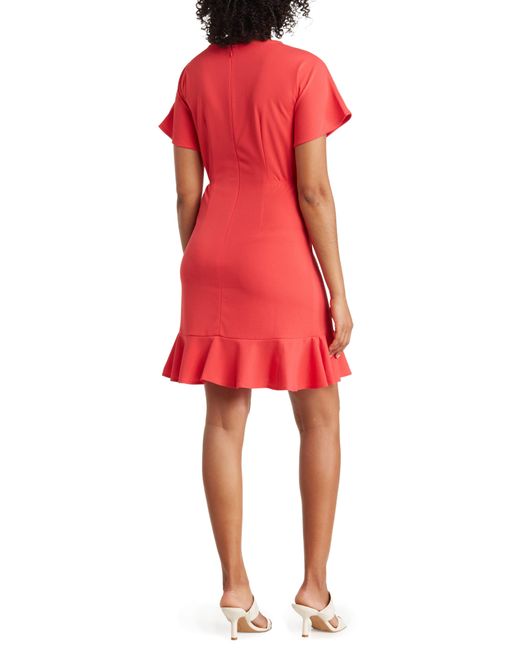 Donna Morgan Red Ruffle Hem Short Sleeve Dress