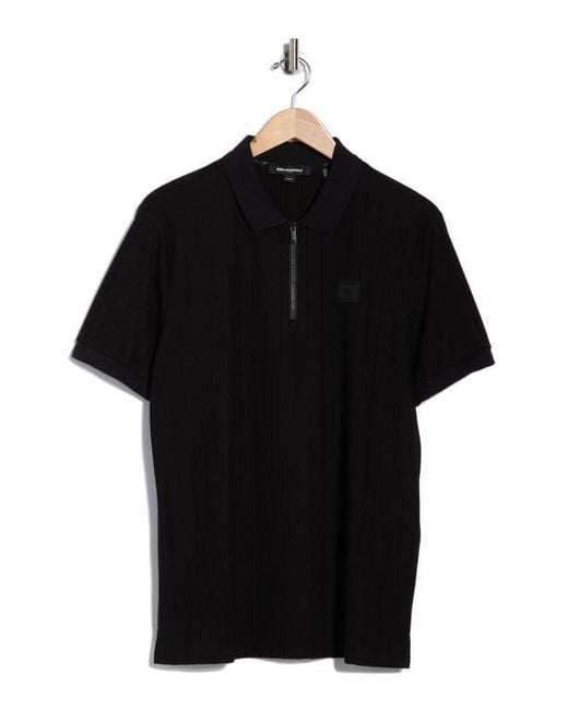 Karl Lagerfeld Black Performance Quarter Zip Polo for men