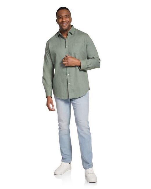 Johnny Bigg Green Anders Linen & Cotton Button-Up Shirt for men